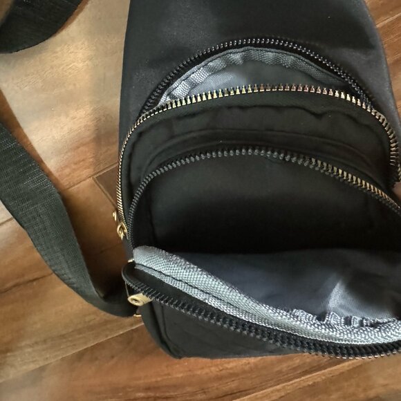 Black Nylon Quilted Sling Style Bag with Gold accents - Picture 3 of 5